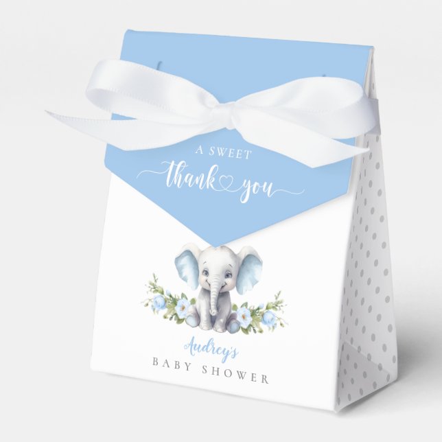 Caja Para Regalos Blue Floral Elephant Baby Boy Shower (Front Side)