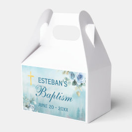 Caja Para Regalos Blue Floral Gold Cross Christening Box