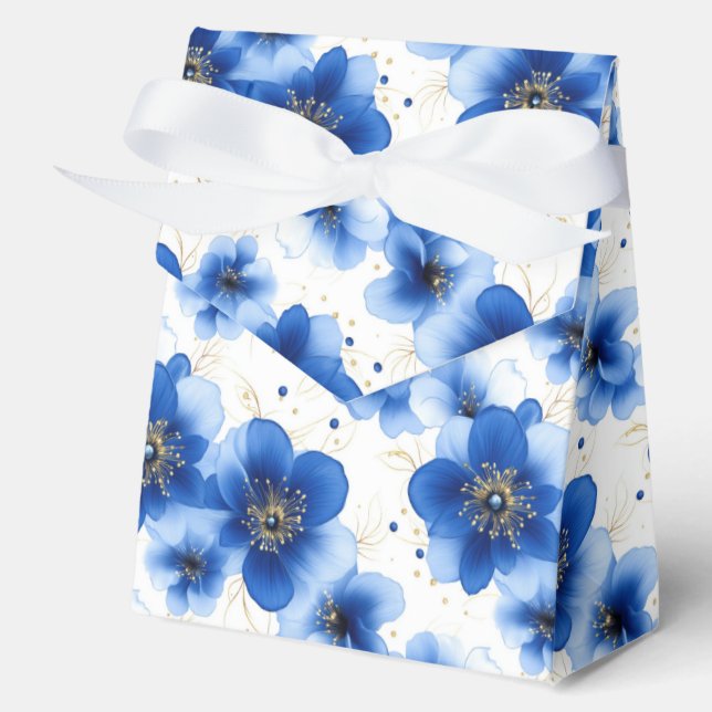 Caja Para Regalos Blue Floral Pattern with Gold Accents (Anverso)