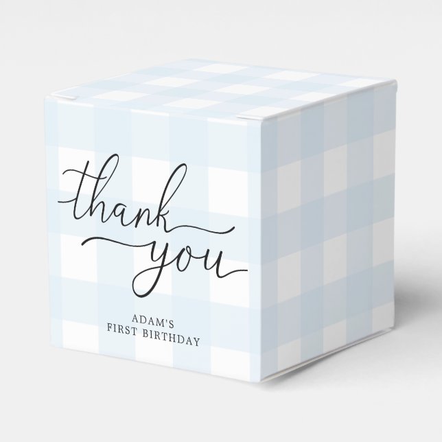 Caja Para Regalos Blue Gingham Birthday Gracias Favor Box (Costado Anverso)