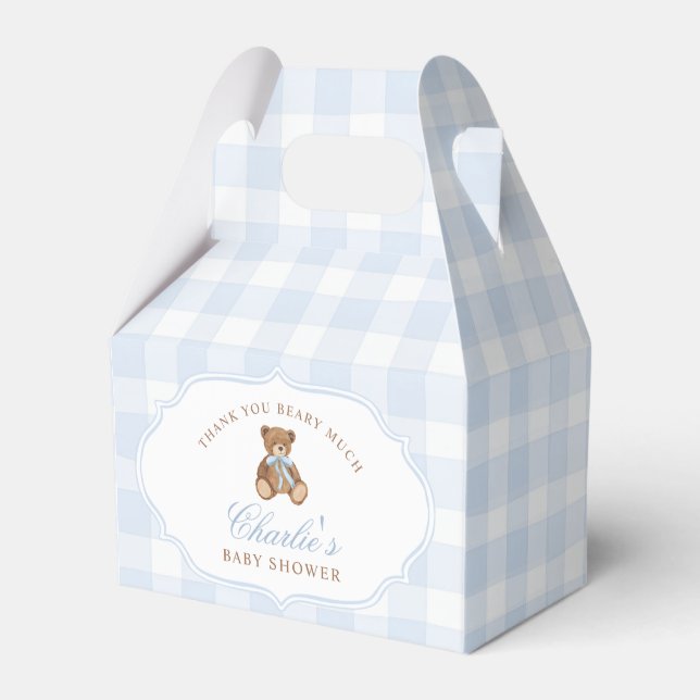 Caja Para Regalos Blue Gingham Elegant Teddy Bear Baby Shower (Front Side)
