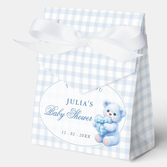 Caja Para Regalos Blue Gingham Teddy Bear Neutral Baby Shower (Anverso)