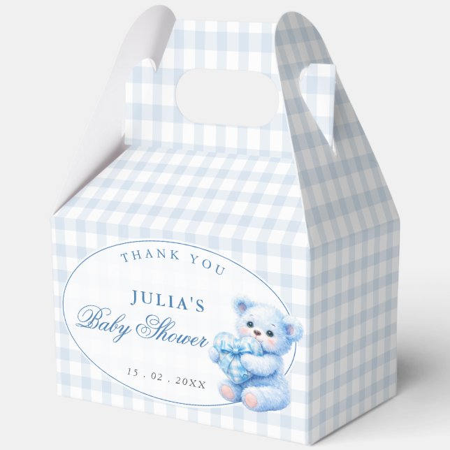 Caja Para Regalos Blue Gingham Teddy Bear Neutral Baby Shower (Anverso)
