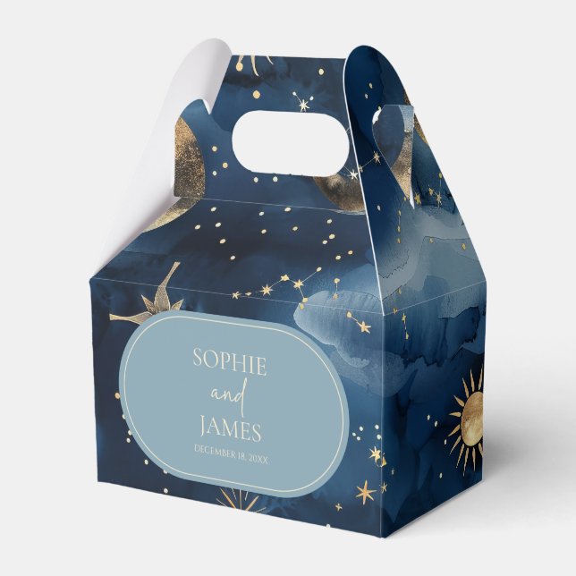 Caja Para Regalos Blue Gold Celestial Elegant Starry Sky Wedding (Front Side)