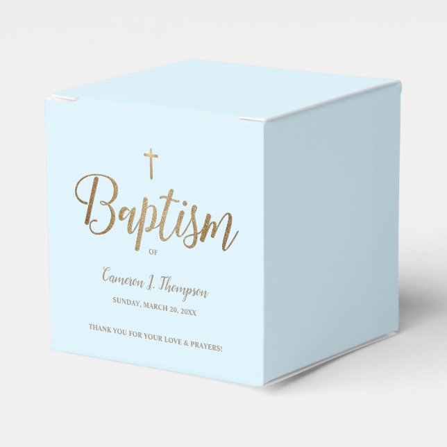 Caja Para Regalos Blue Gold Cross Baby Boy Baptism Gracias (Costado Anverso)