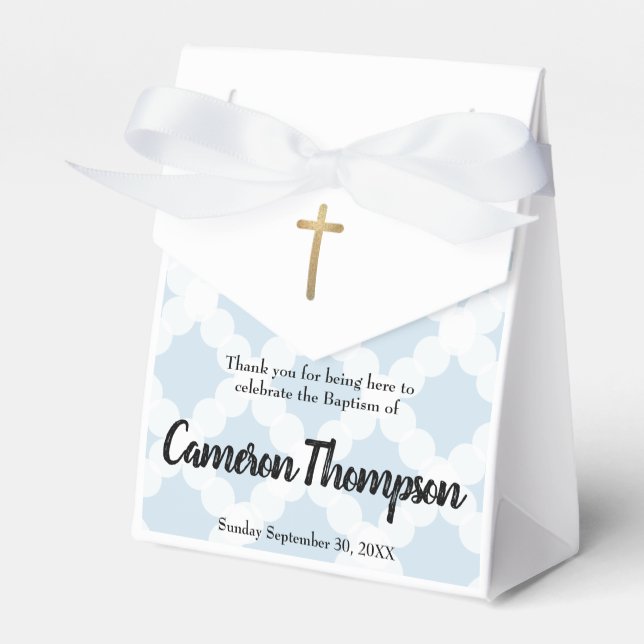 Caja Para Regalos Blue Gold Cross Personalizada Baby Boy Baptism (Front Side)