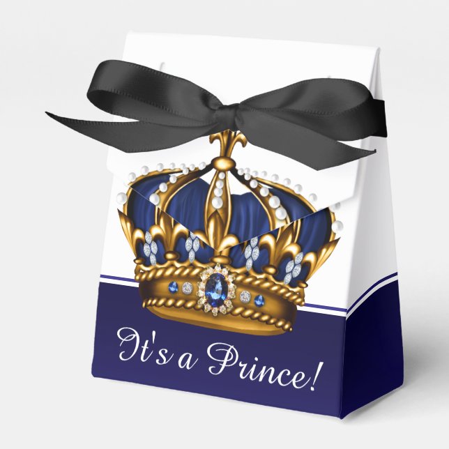Caja Para Regalos Blue Gold Crown Little Prince Boy Baby Shower (Front Side)