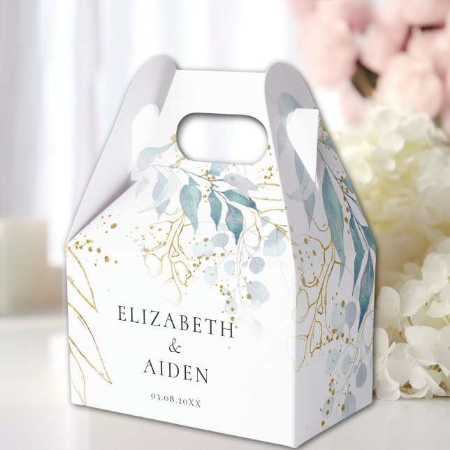 Caja Para Regalos Blue Gold( Imitat ) Colección de Bodas blancos (Blue Gold( Imitate ) White Wedding Collection Favor Boxes with your name and date.)