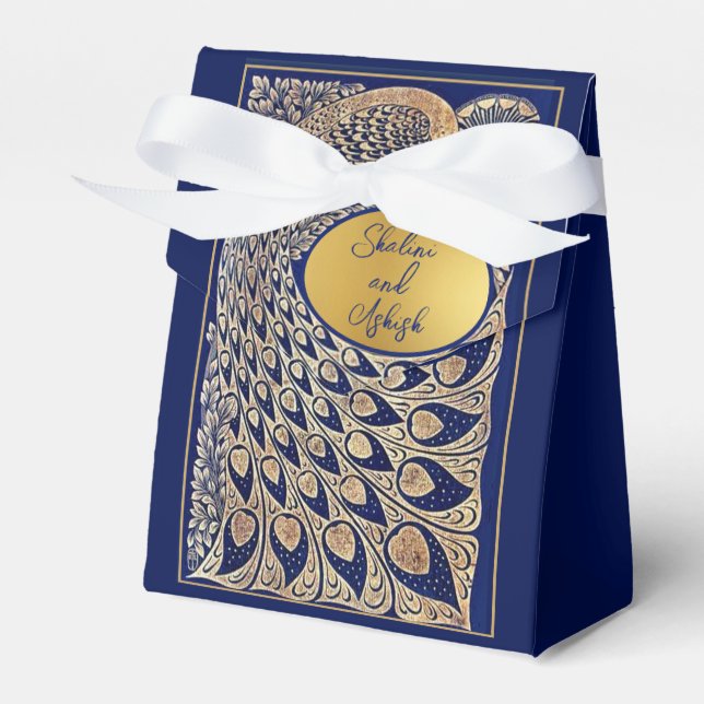 Caja Para Regalos Blue Gold Peacock Art Nouveau Wedding Favorito Box (Front Side)