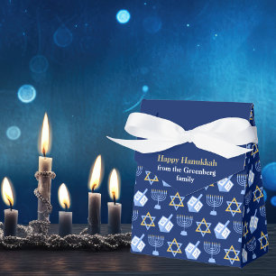 Caja Para Regalos Blue Hanukkah Menorah Dreidel Cute Personalizado F