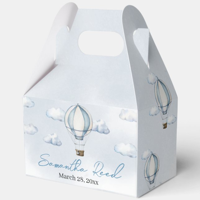 Caja Para Regalos Blue Hot Air Balloon Baby Shower Favor Box (Anverso)
