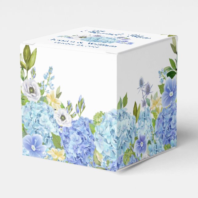 Caja Para Regalos Blue Hydrangeas Greenery Floral Gift Boda (Costado Anverso)