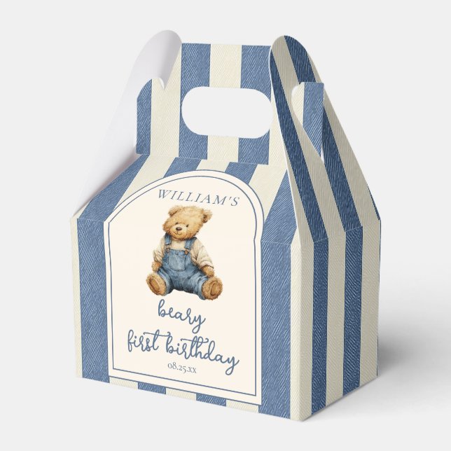 Caja Para Regalos Blue Jean Denim Teddy Bear 1st Birthday (Front Side)