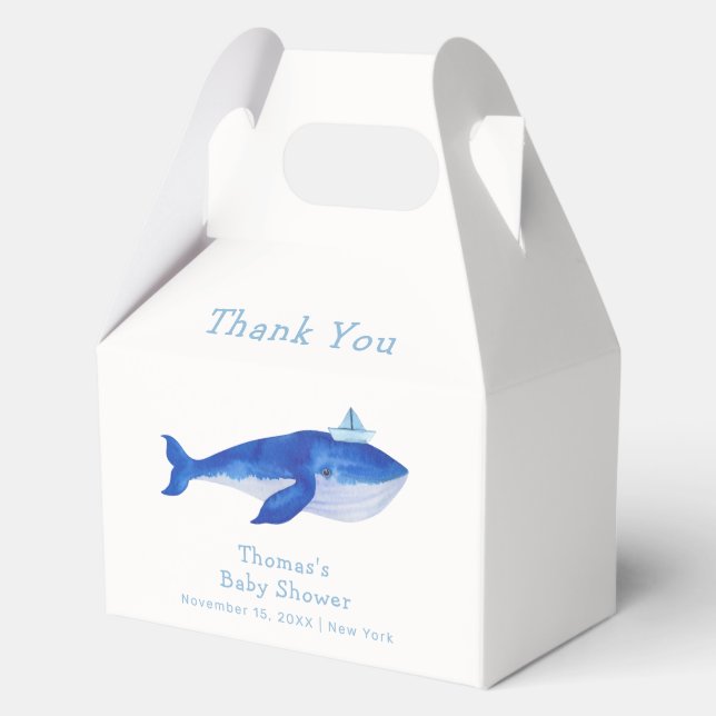 Caja Para Regalos Blue Modern Boy Under the Sea Whale Baby Shower (Anverso)