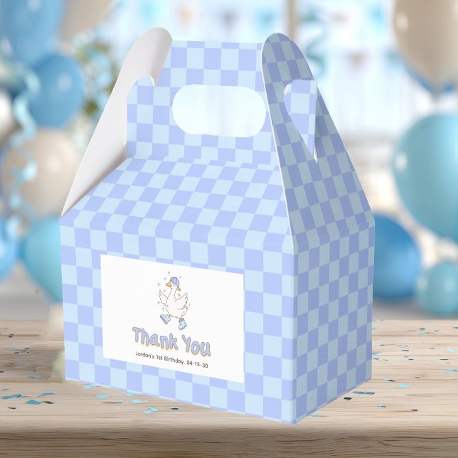 Caja Para Regalos Blue One Silly Goose - Cumpleaños del Primer Niño (Blue One Silly Goose. Girl First Birthday Favor boxes.)