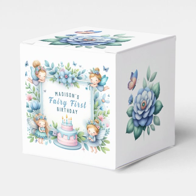 Caja Para Regalos Blue Pastel Floral Fairy First Birday - (Costado Anverso)