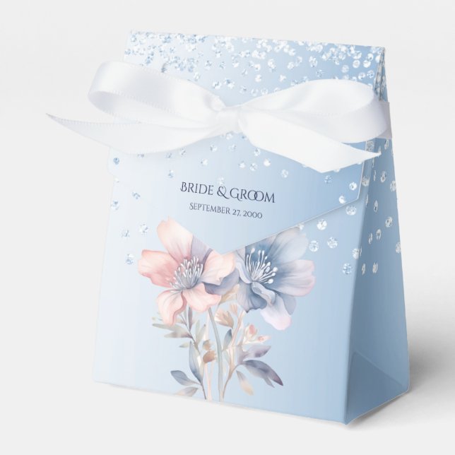 Caja Para Regalos Blue Pink Flowers Favor Box (Front Side)