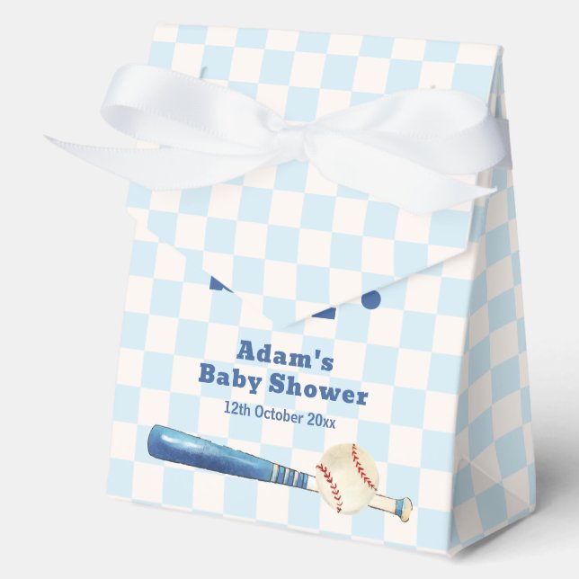 Caja Para Regalos Blue Plaid Little Slugger Baseball Baby Shower  (Anverso)