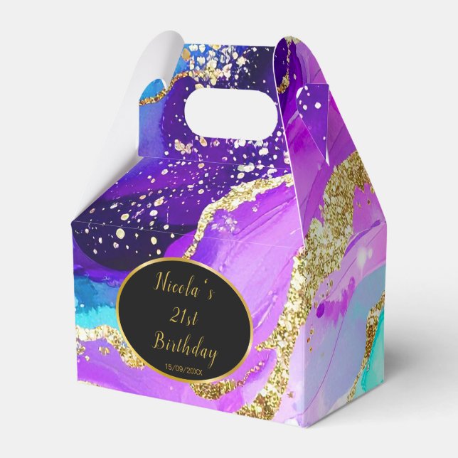 Caja Para Regalos Blue, Purple and Gold Ink Birthday Party (Front Side)