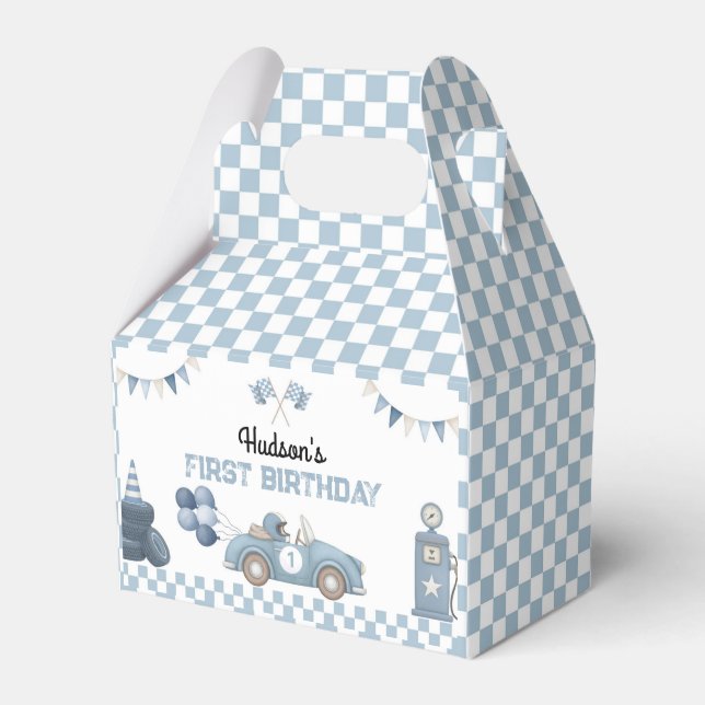 Caja Para Regalos Blue Race Car First Lap Around the Track Birthday (Front Side)