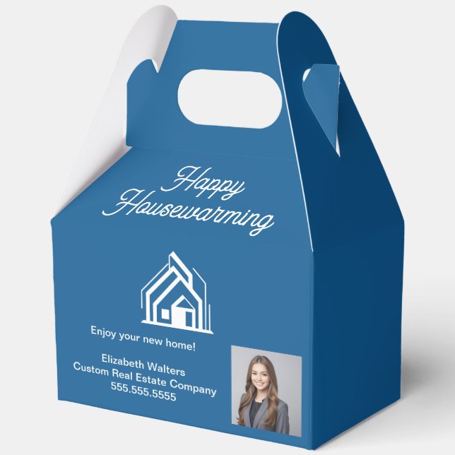 Caja Para Regalos Blue Real Estate Company Agent Photo Customized (Anverso)