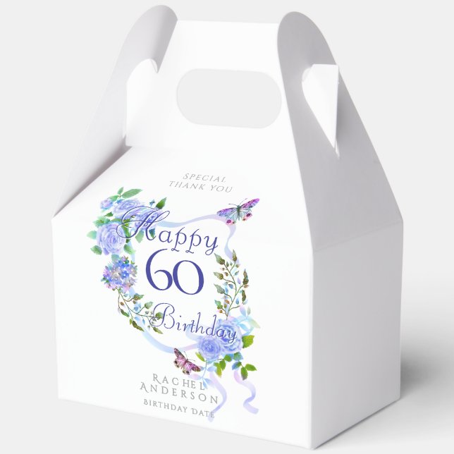 Caja Para Regalos Blue Rose Ribbon 60th Birthday  (Anverso)
