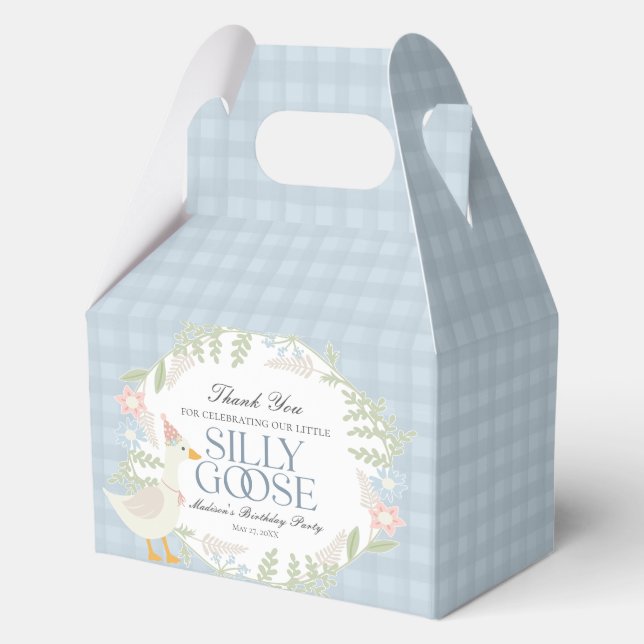 Caja Para Regalos Blue Silly Goose Floral Gingham Birthday (Anverso)