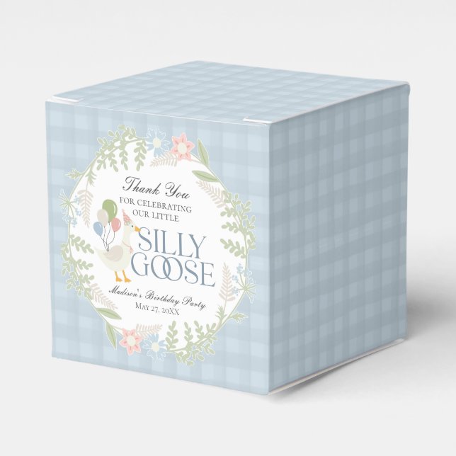 Caja Para Regalos Blue Silly Goose Floral Gingham Birthday (Costado Anverso)
