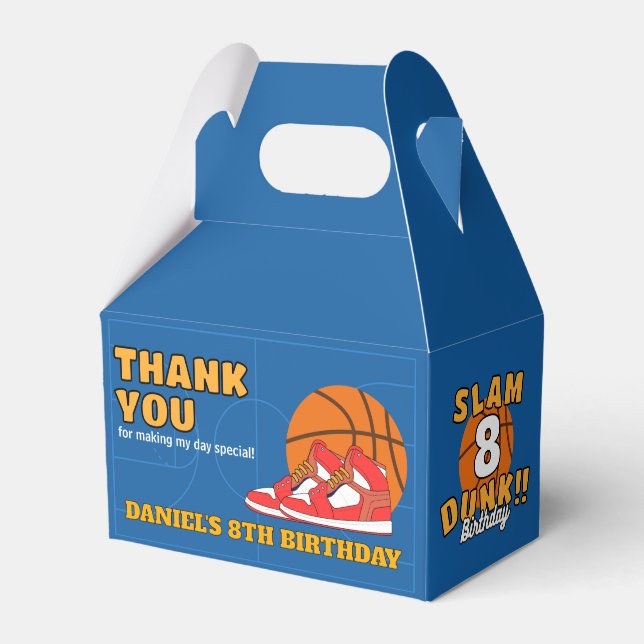 Caja Para Regalos Blue Slam Dunk Basketball Birthday Party Kids (Front Side)