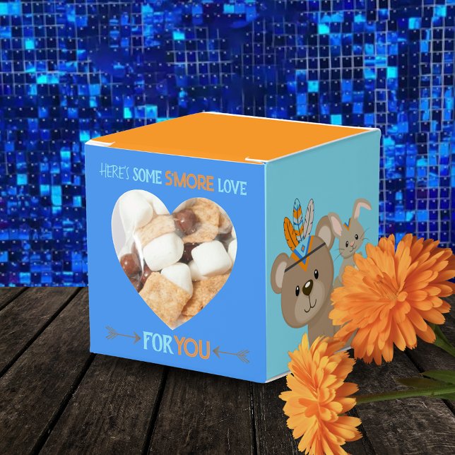 Caja Para Regalos Blue Smore Love Wild One First Birthday Favor Box (Smore Love Favor Boxes.  Featuring Woodland Creatures such as a forest fox, deer, bear and bunny)