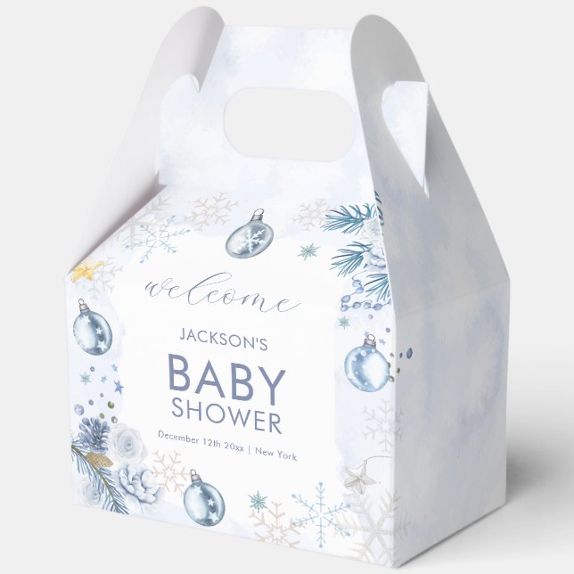 Caja Para Regalos Blue Snowflake Flower Winter Baby Shower Welcome (Anverso)