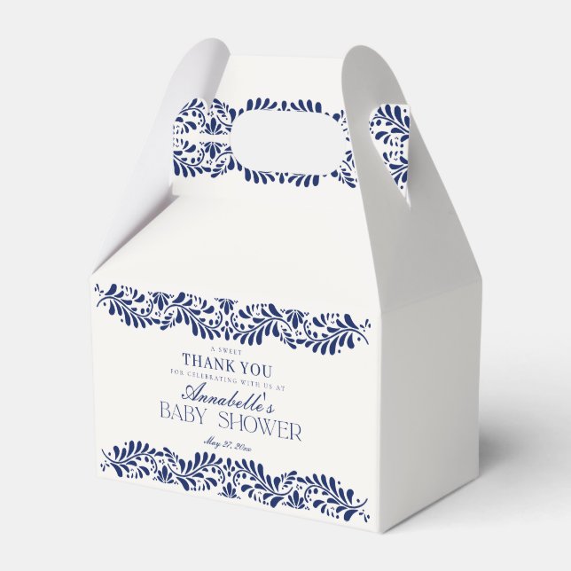 Caja Para Regalos Blue Talavera Tile Fiesta Baby Shower Dessert (Front Side)