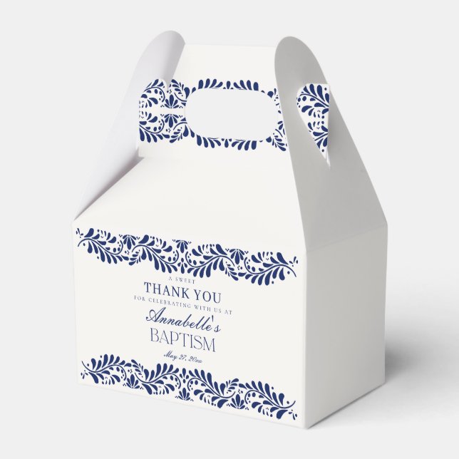 Caja Para Regalos Blue Talavera Tile Fiesta Baptism Dessert (Front Side)
