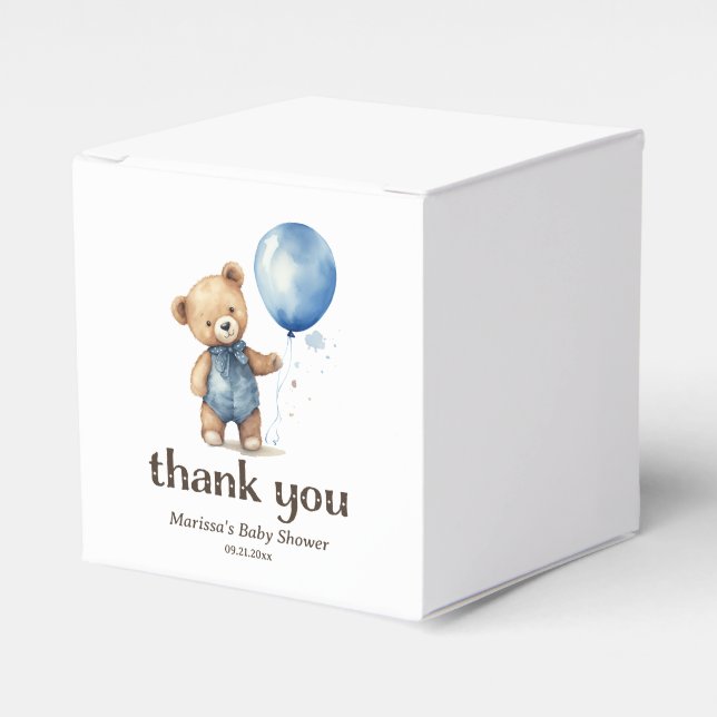 Caja Para Regalos Blue Teddy Bear Boy Baby Shower Gracias (Costado Anverso)