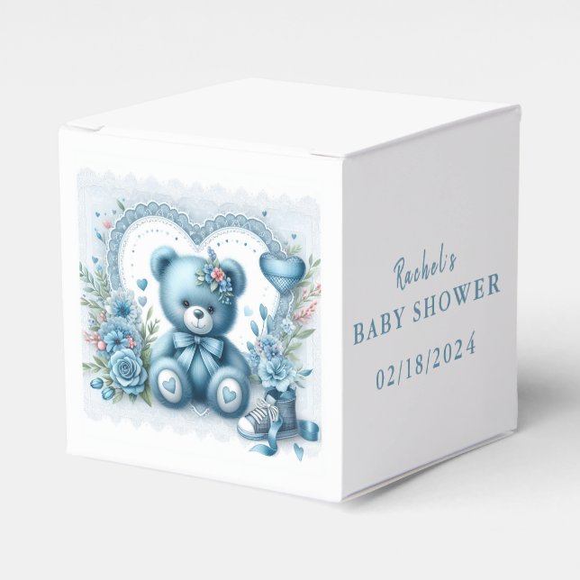 Caja Para Regalos Blue Teddy Bear Lace and Flowers 1 - Baby Shower (Costado Anverso)