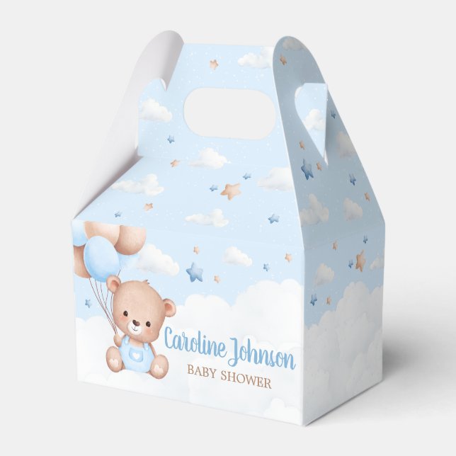Caja Para Regalos Blue Teddy Bear Nubes Globo Baby Shower (Front Side)