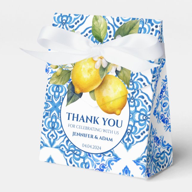 Caja Para Regalos Blue Tiles Amalfi Lemon Boda Gracias Bolsa (Front Side)