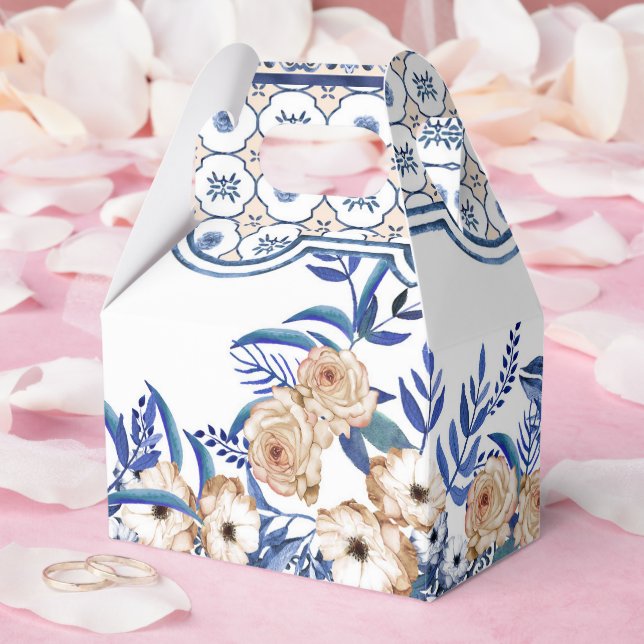 Caja Para Regalos Blue Tiles Mediterranean Lemon Pattern (Boda)