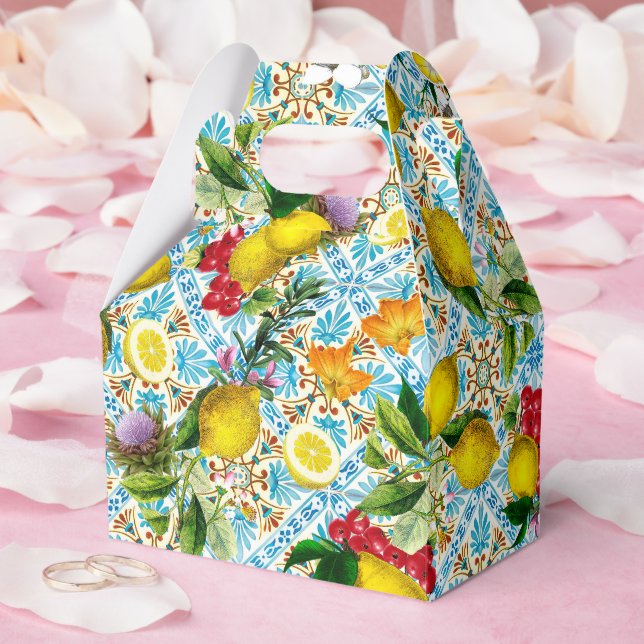 Caja Para Regalos Blue Tiles Mediterranean Lemon Pattern (Boda)