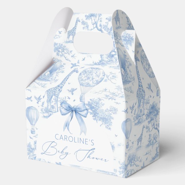 Caja Para Regalos Blue Toile de Jouy Safari Boy Baby Shower (Anverso)