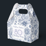 Caja Para Regalos Blue Vintage 80th Birthday Gracias Favor Box<br><div class="desc">Hermoso y elegante patrón vintage de flores azules sobre fondo pálido. Sofisticado y femenino 80º cumpleaños Gracias caja de favores con textos de personalizable en cuadrado blanco forma ovalada gris y sólo forma ovalada en la parte posterior por Gracias. Puede cambiar fácilmente textos (fuente, tamaño, color y posición) y formas...</div>