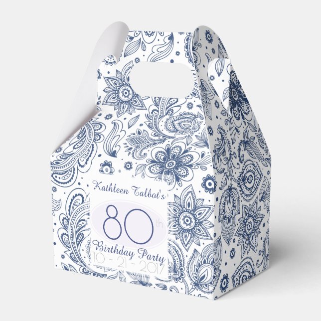 Caja Para Regalos Blue Vintage 80th Birthday Gracias Favor Box (Front Side)