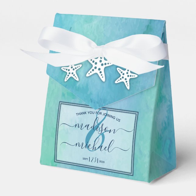 Caja Para Regalos Blue Watercolor Sea Ocean Starfish Boda (Front Side)