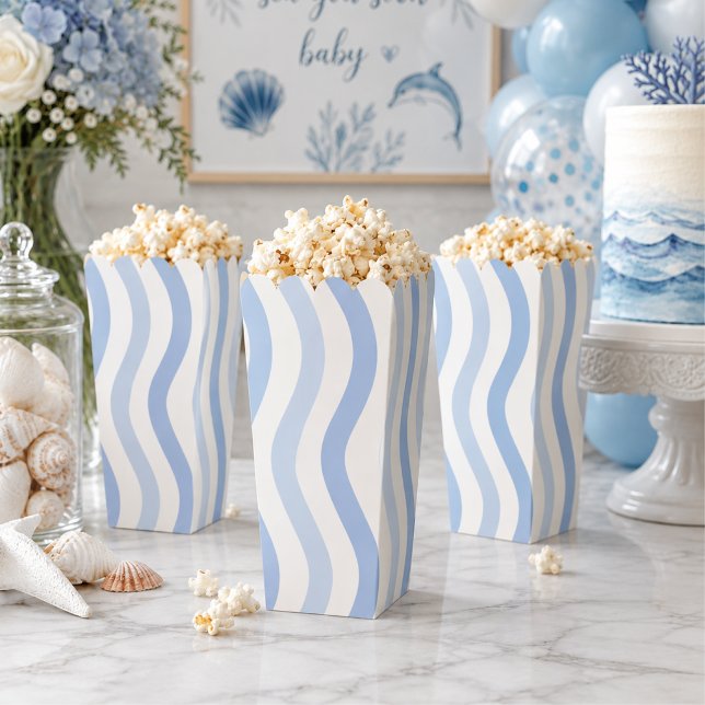 Caja Para Regalos Blue Wave Baby Shower Popcorp (Modern Blue wave baby shower popcorn boxes)
