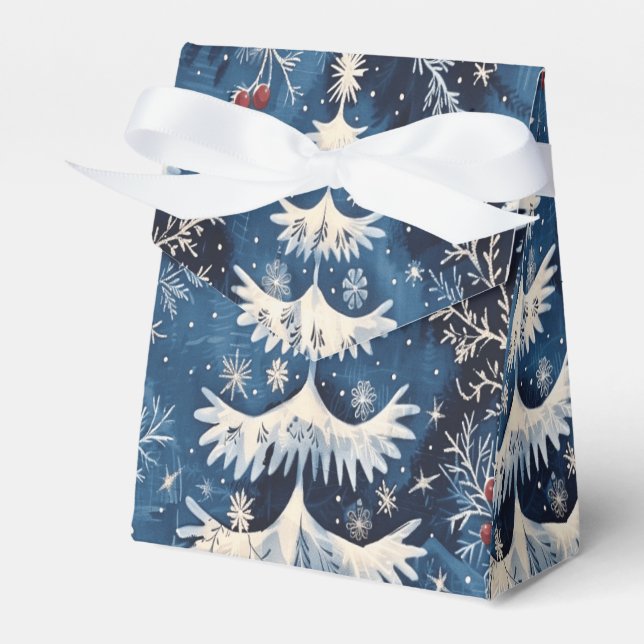 Caja Para Regalos Blue White Christmas Tree Holiday Box (Front Side)