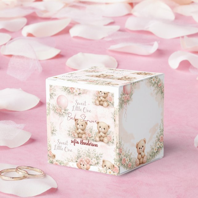 Caja Para Regalos blush floral teddy bear pink (Boda)