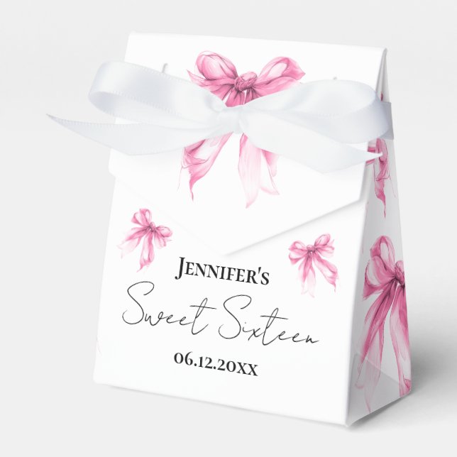 Caja Para Regalos Blush Pink Bow Coquette Script Sweet 16 Thank You  (Front Side)