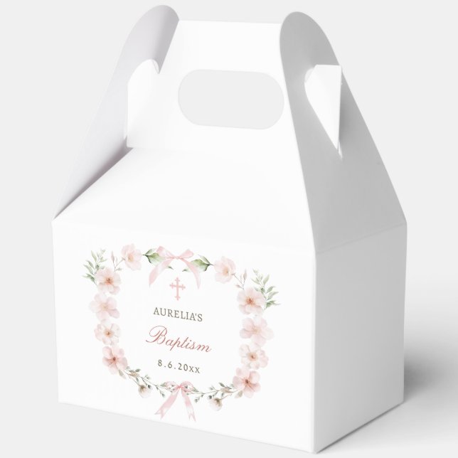 Caja Para Regalos Blush Pink Floral Frame Baptism Gable (Anverso)