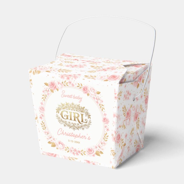 Caja Para Regalos Blush Pink & Gold Floral Girl Baby Shower (Front Side)