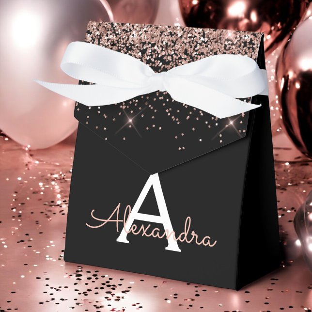 Caja Para Regalos Blush Rosa Dorado Rosa Negro Brillo Monograma (Subido por el creador)